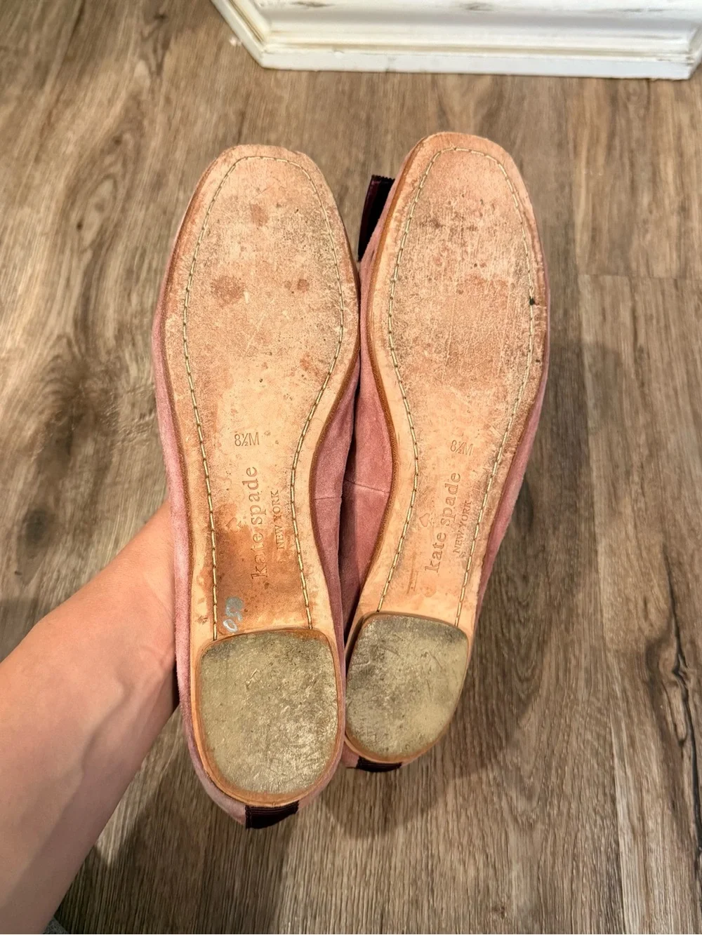 Kate Spade Shoes Womens Sz 8.5M Fontana Pink Mauve Suede Ballet Flats Bow Preppy